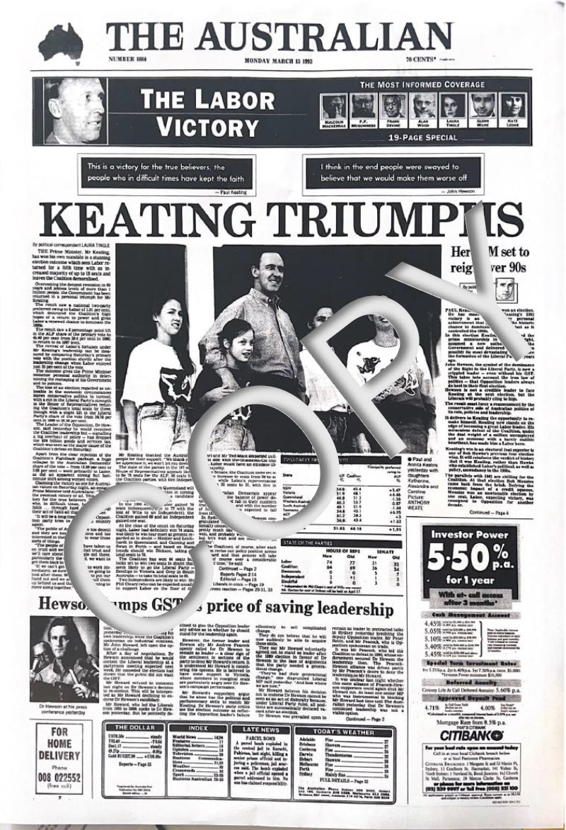 Keating triumphs front page
